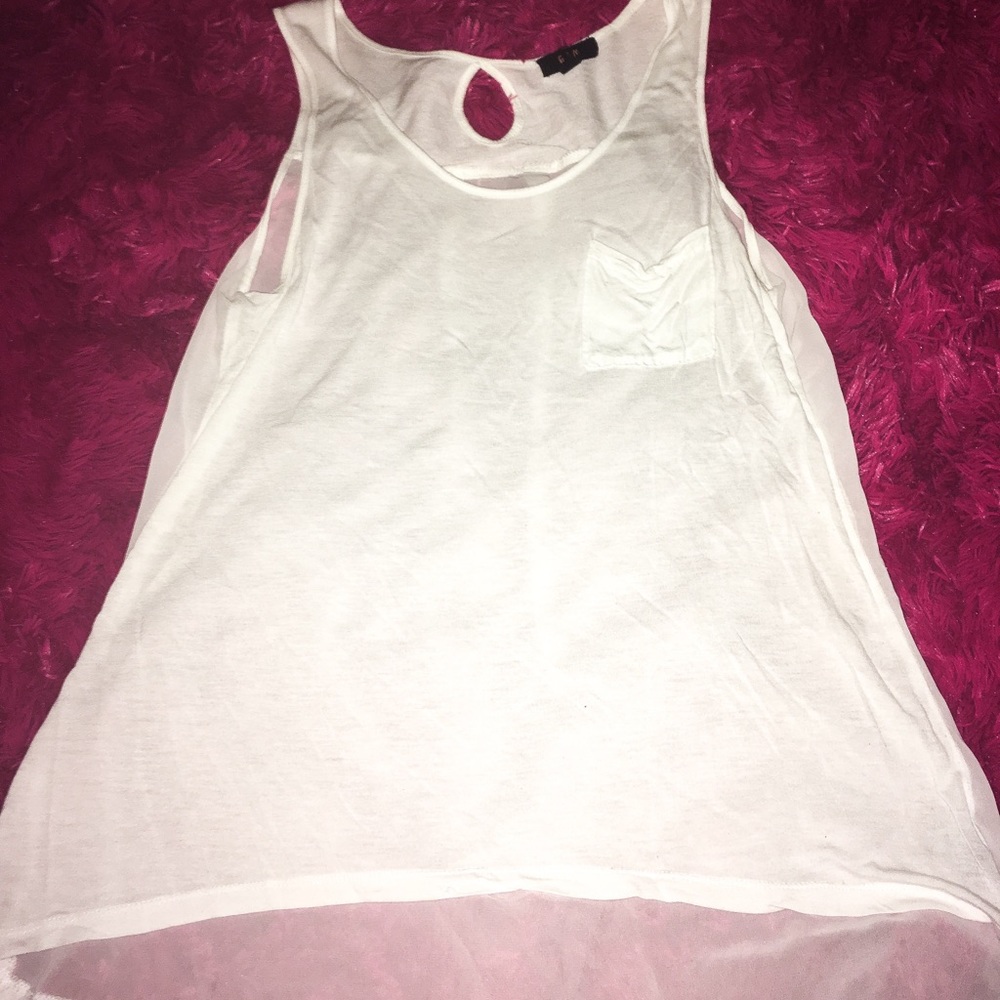 Super cute white tank top with sheer back!